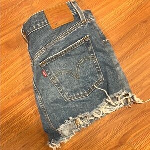 Levi's Blue Frayed Hem Denim Shorts